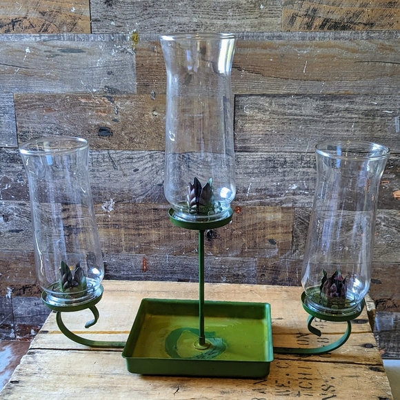 Vintage Metal Green Candelabra With Glass Globes - Picture 8 of 15